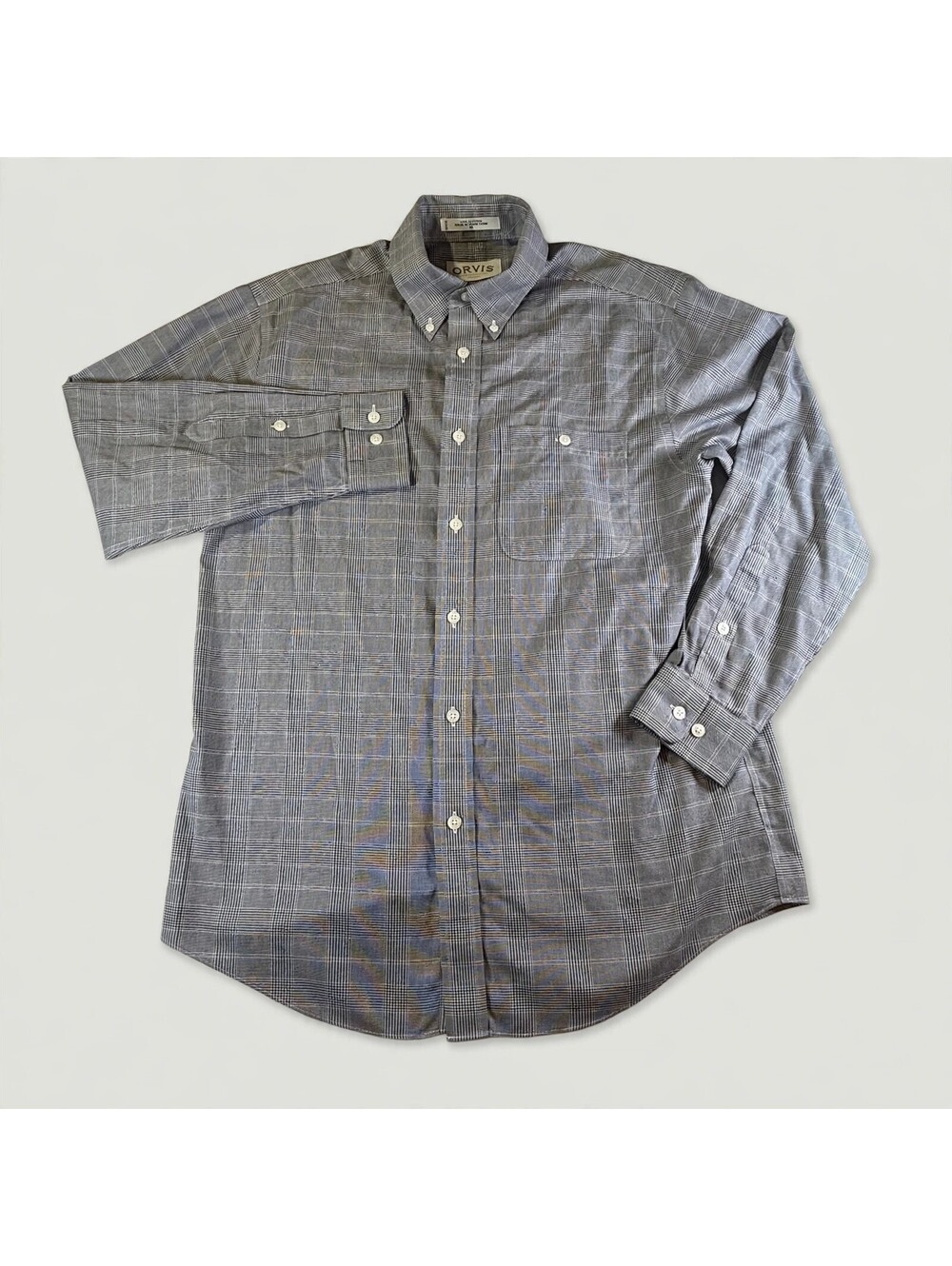 Orvis Mens M Gray Plaid Button Down Shirt Long Sleeve 100% Cotton